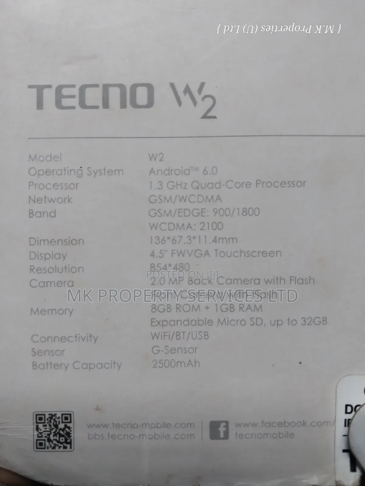New Tecno W2 8 GB Black