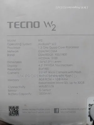 New Tecno W2 8 GB Black