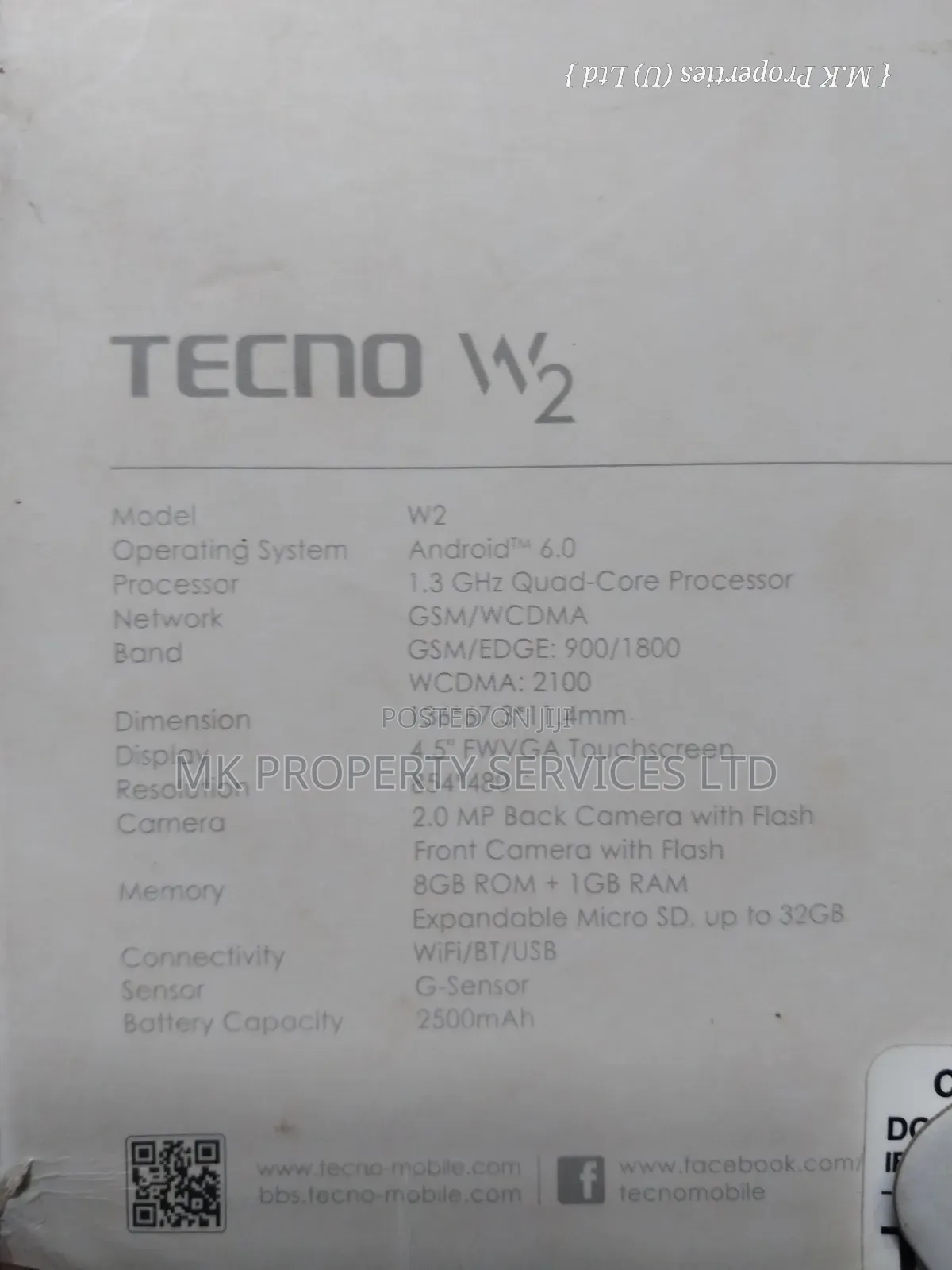 New Tecno W2 8 GB Black