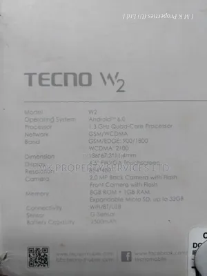 New Tecno W2 8 GB Black
