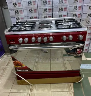SAACHI 4 Gas + 2 Electric Plates Automatic Cooker \\ Maroon \\ 90×60cm