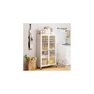 4-Tier Pantry Cabinet, 2-Door Mobile Storage Cabinet With Wheels