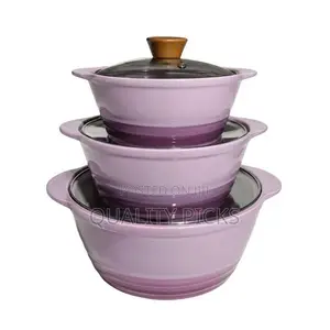 3-Piece Ceramic Serving Dishes Set With Glass Lids Casseroles