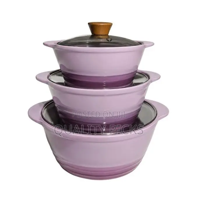 3-Piece Ceramic Serving Dishes Set With Glass Lids Casseroles