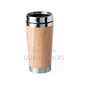 Bamboo Finish Stainless Steel Coffee Tumbler With Lid