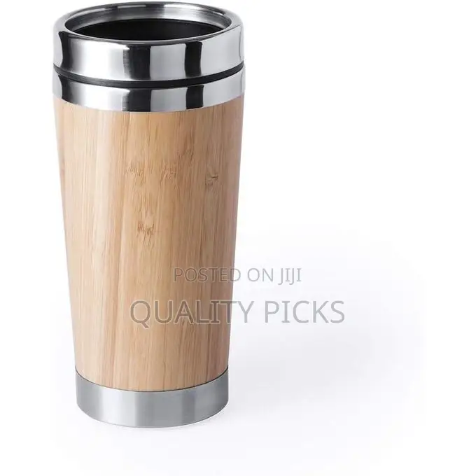 Bamboo Finish Stainless Steel Coffee Tumbler With Lid