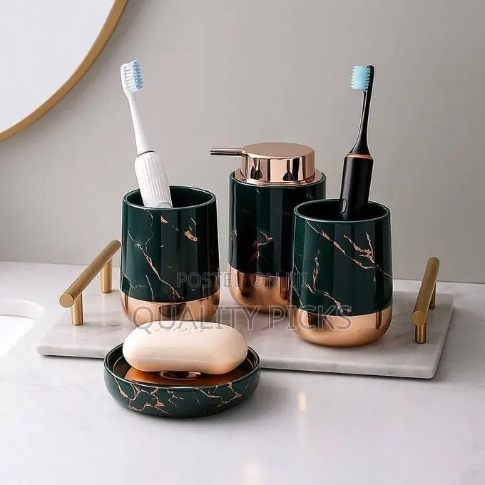 4 Piece Luxury Marble Bathroom Accessories Set Ceramic