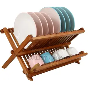Bamboo Dish Drying Rack With Utensil Holder Draining Rack