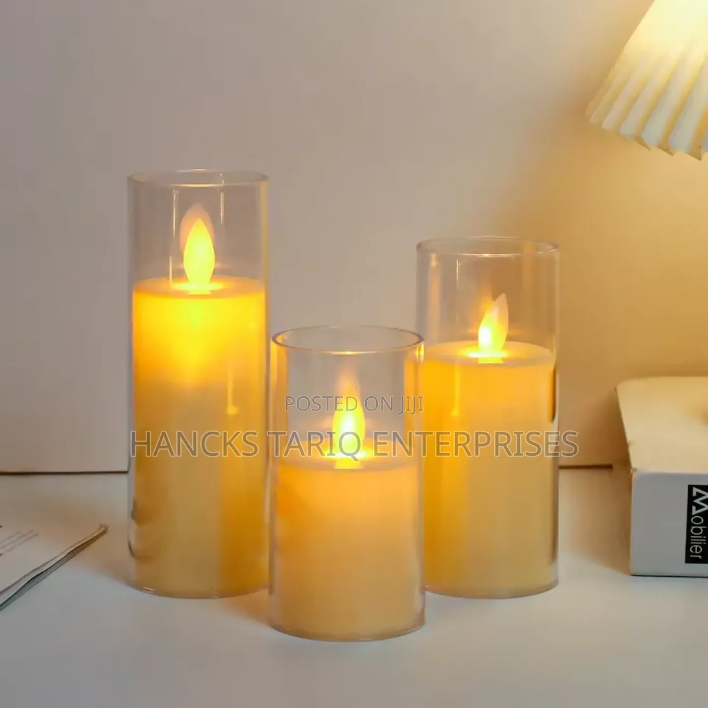 Flameless LED Candles in Glass Cylinders (With String Lights).