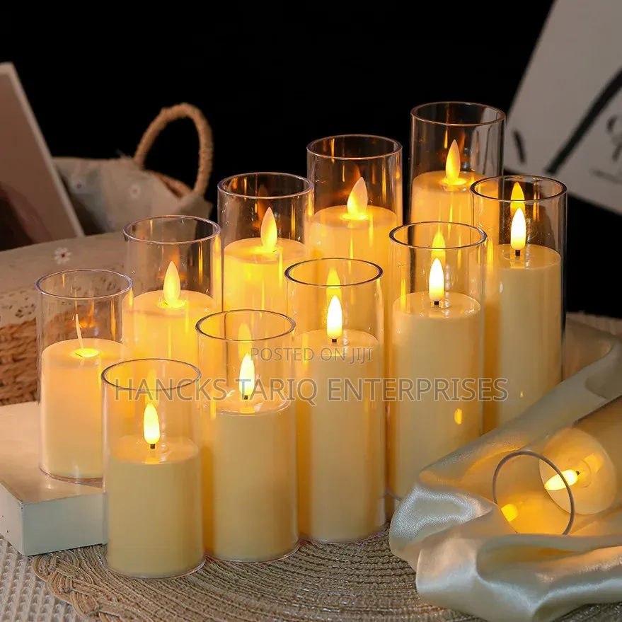 Flameless LED Candles in Glass Cylinders (With String Lights).