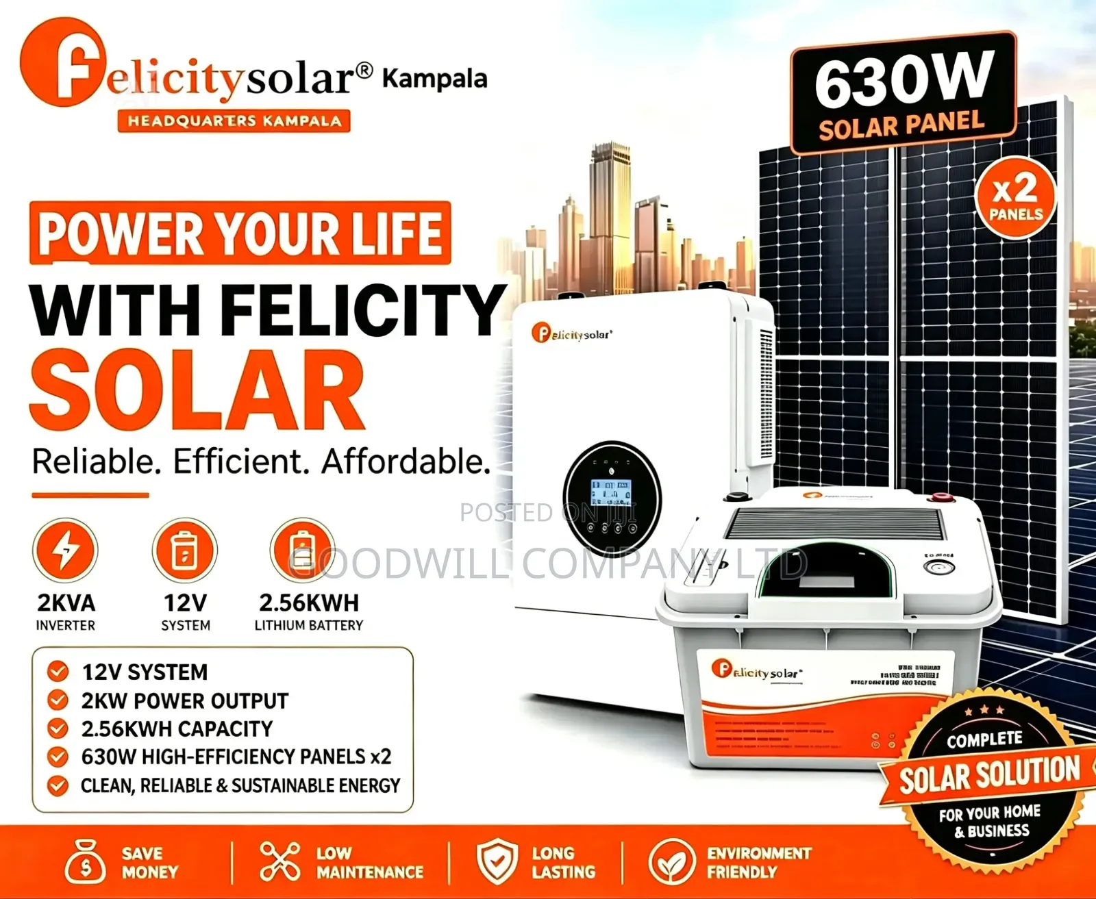 2.5kwh 2kva 12v Felicity Hybrid Solar System Complete Set