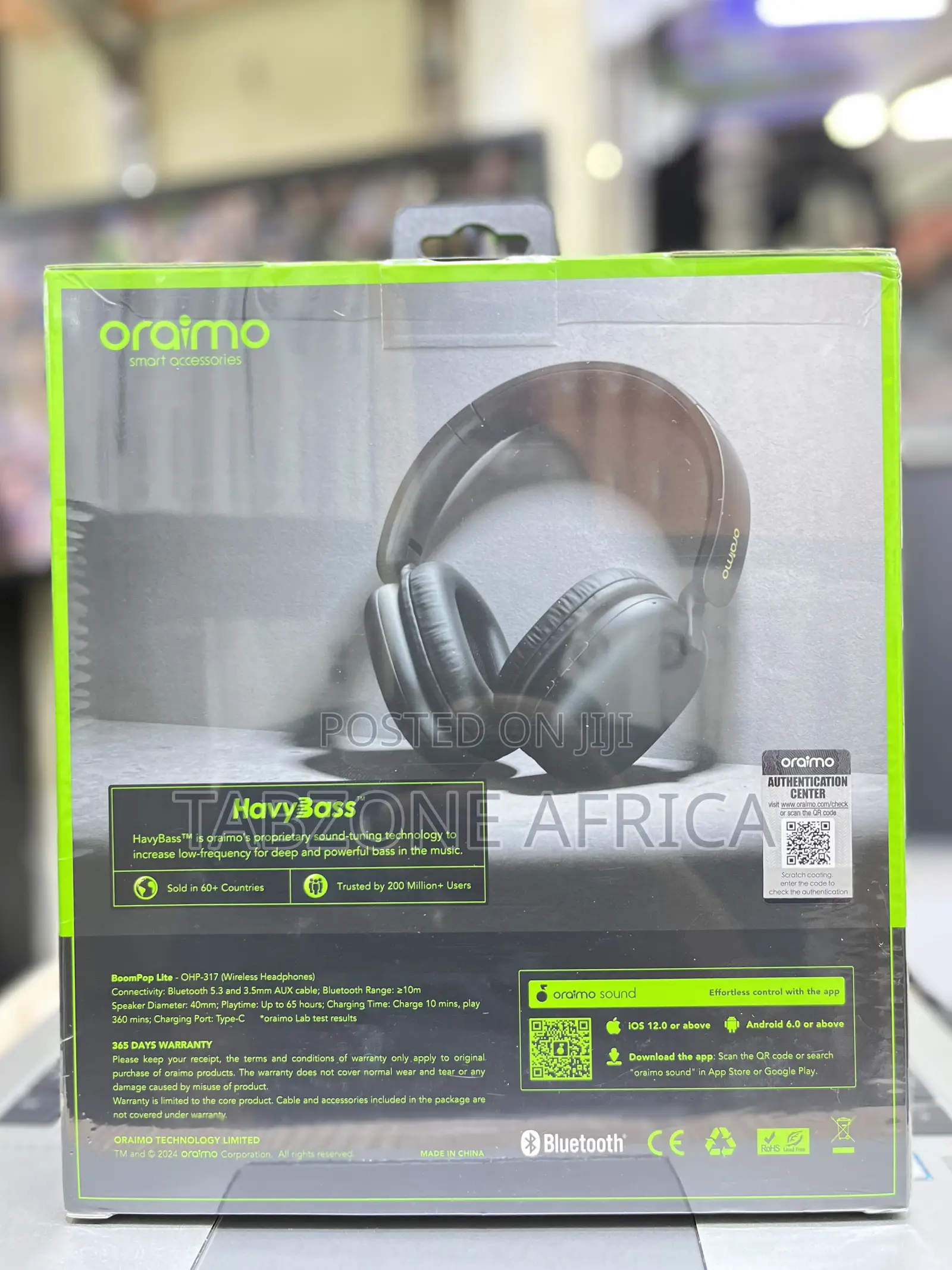 Oraimo BoomPop Lite Wireless Headphones 65H Bluetooth 5.3 Black