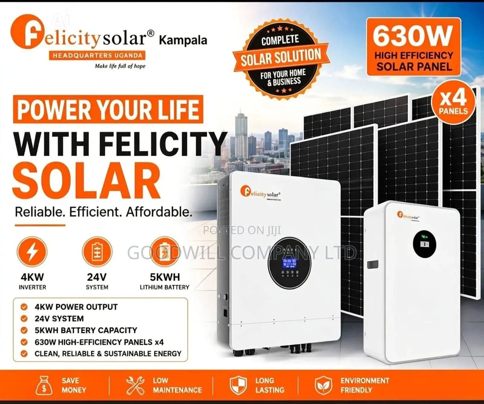 5kwh 4kva 24v Felicity Hybrid Complete Solar System
