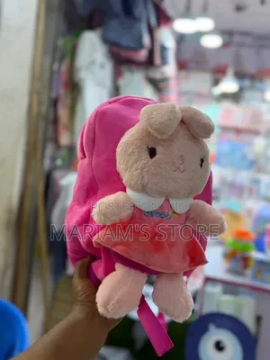 Plush Pink Bunny Backpack Features a Detachable Stuffed Toy Rabbit