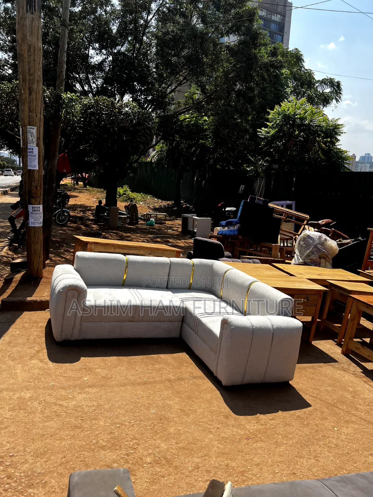 L -Shaped Sofa Set in Cream