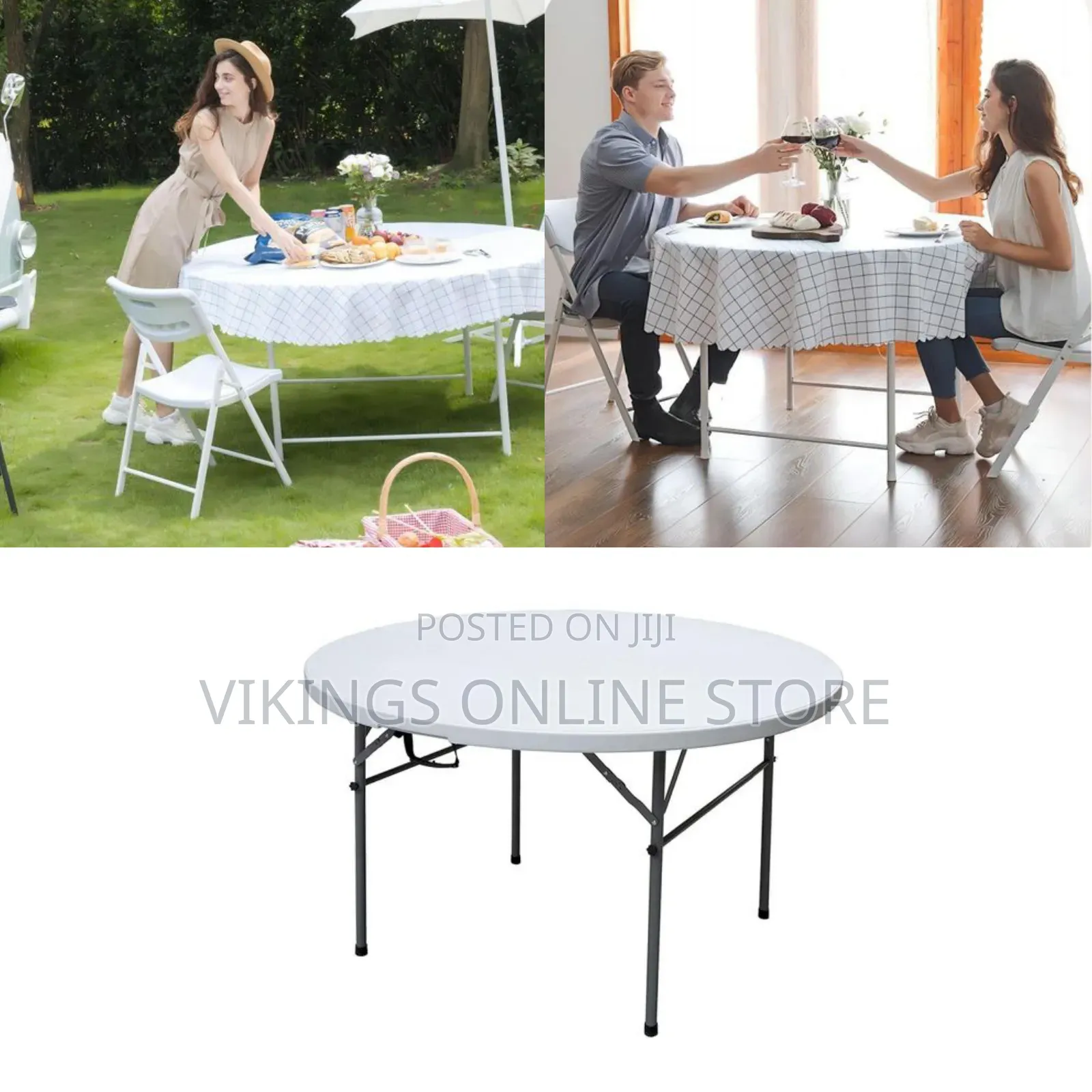 Round Folding Table, Indoor Outdoor Plastic Dining Table, Commercial