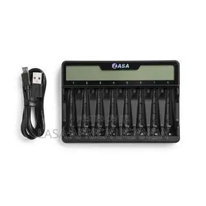 LASA 8-Bay AA/AAA Battery Charger - USB Type-C, LCD Display, 1.48V