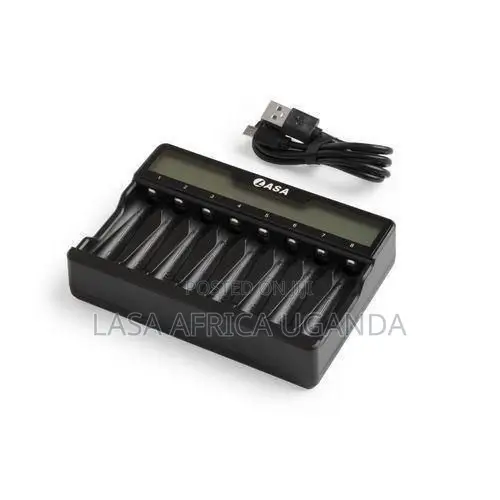 LASA 8-Bay AA/AAA Battery Charger - USB Type-C, LCD Display, 1.48V