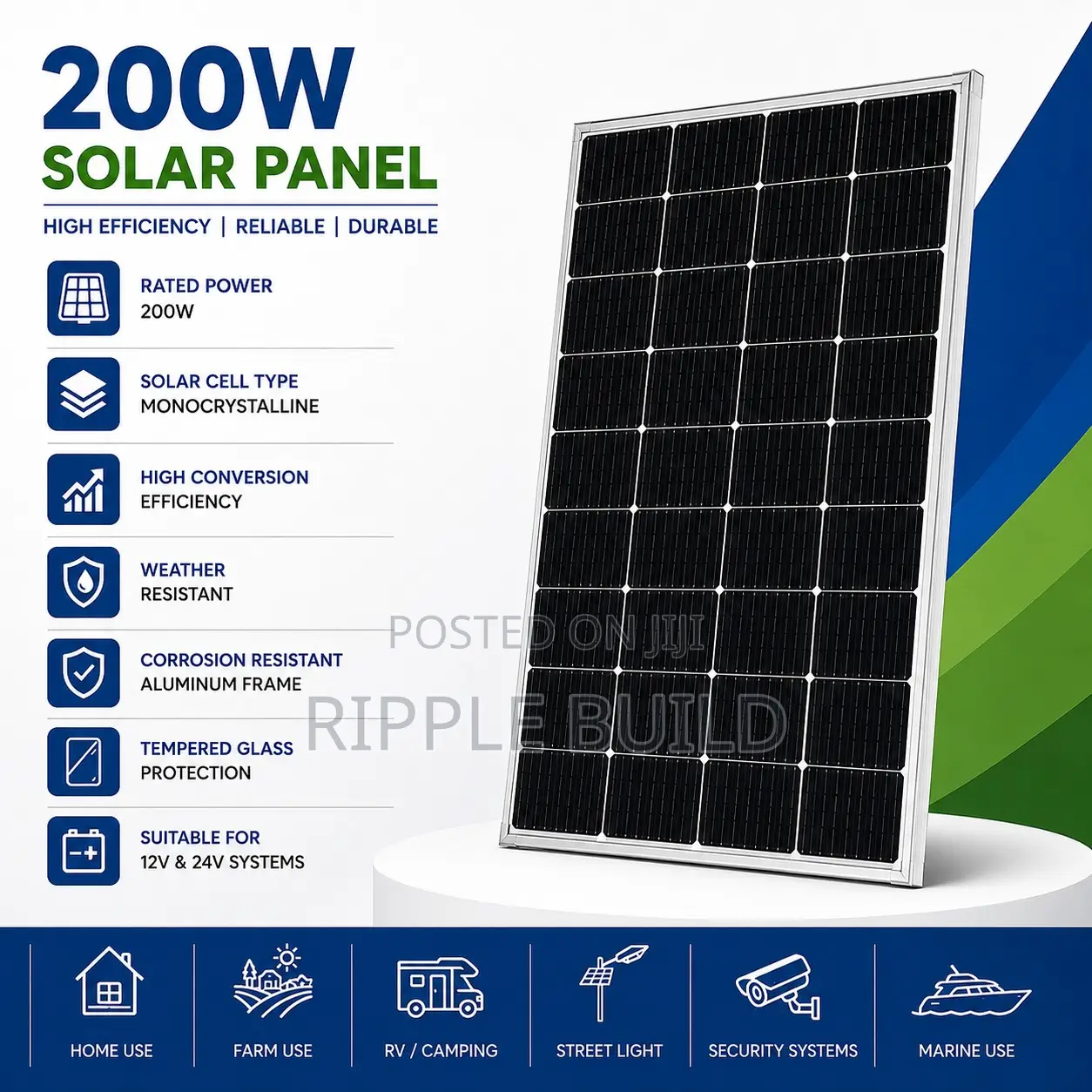 200W Monocrystalline Solar Panel – High Efficiency PV Module