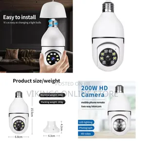 Wireless WiFi Light Bulb Camera Security Camera 1080p WiFi Smart 360