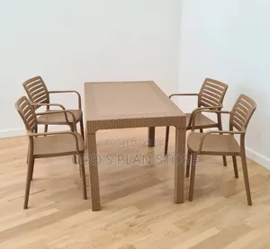 4 Seater Beige Plastic Table and Chairs Set for Restaurant Dining