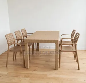 4 Seater Beige Plastic Table and Chairs Set for Restaurant Dining