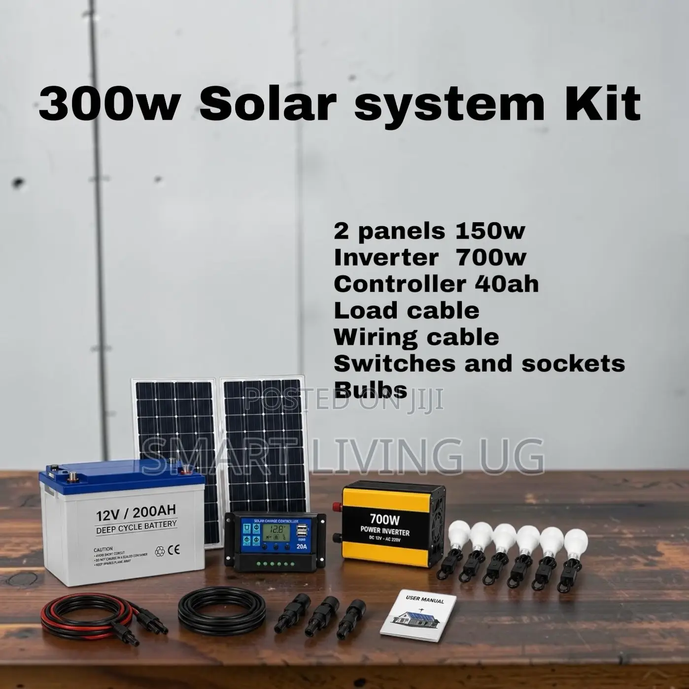 Complete 300W Solar System Kit – Battery, Panel Inverter KJP