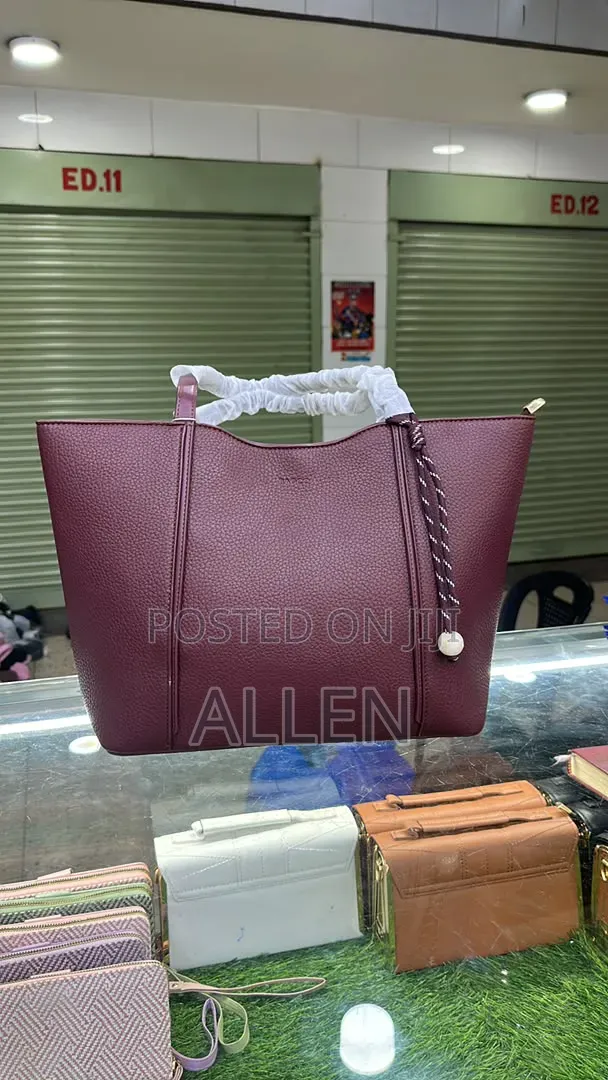Maroon and Off- White Pebble-Grain Tote Bag