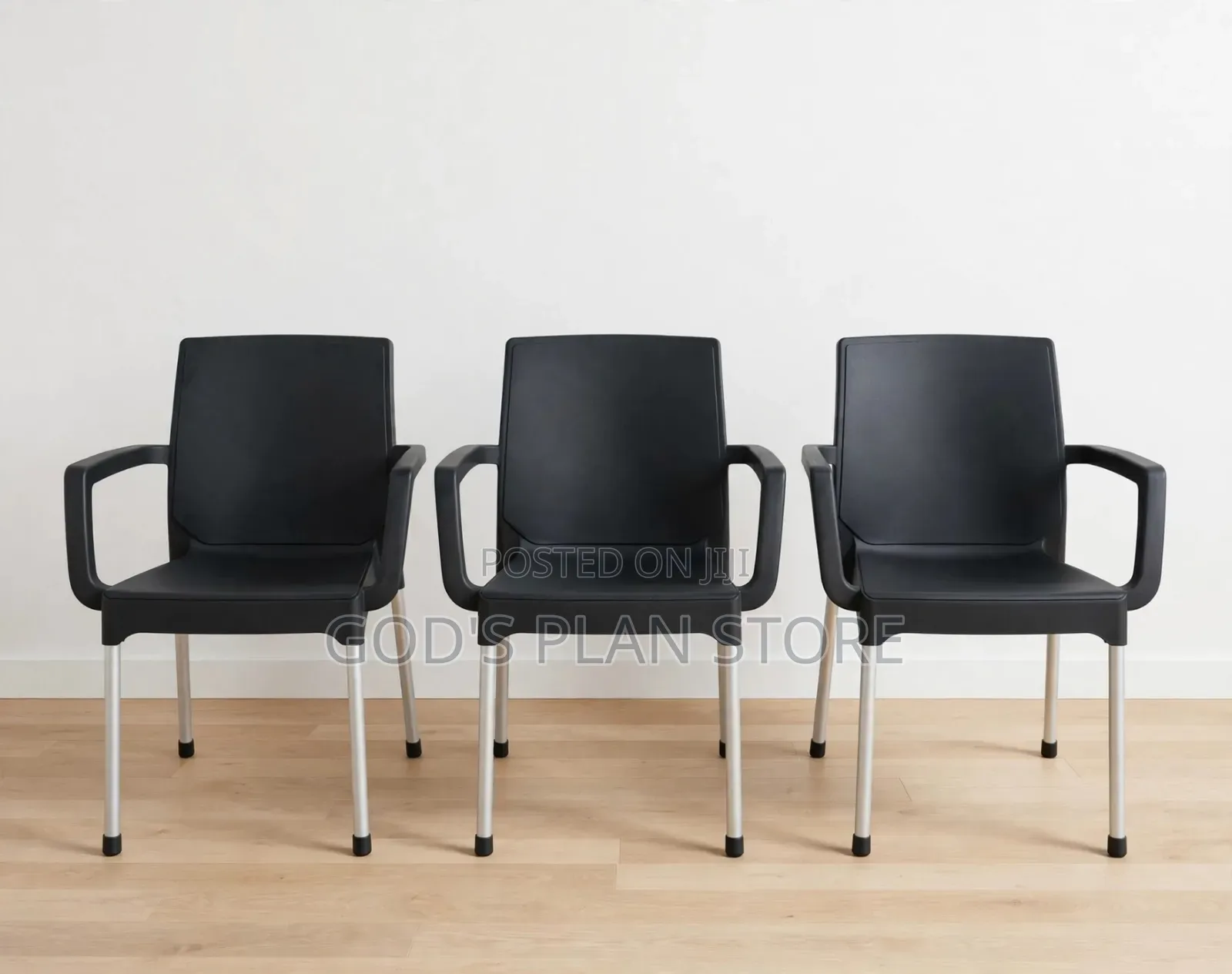 Stackable Black Armchairs Plastic Chairs