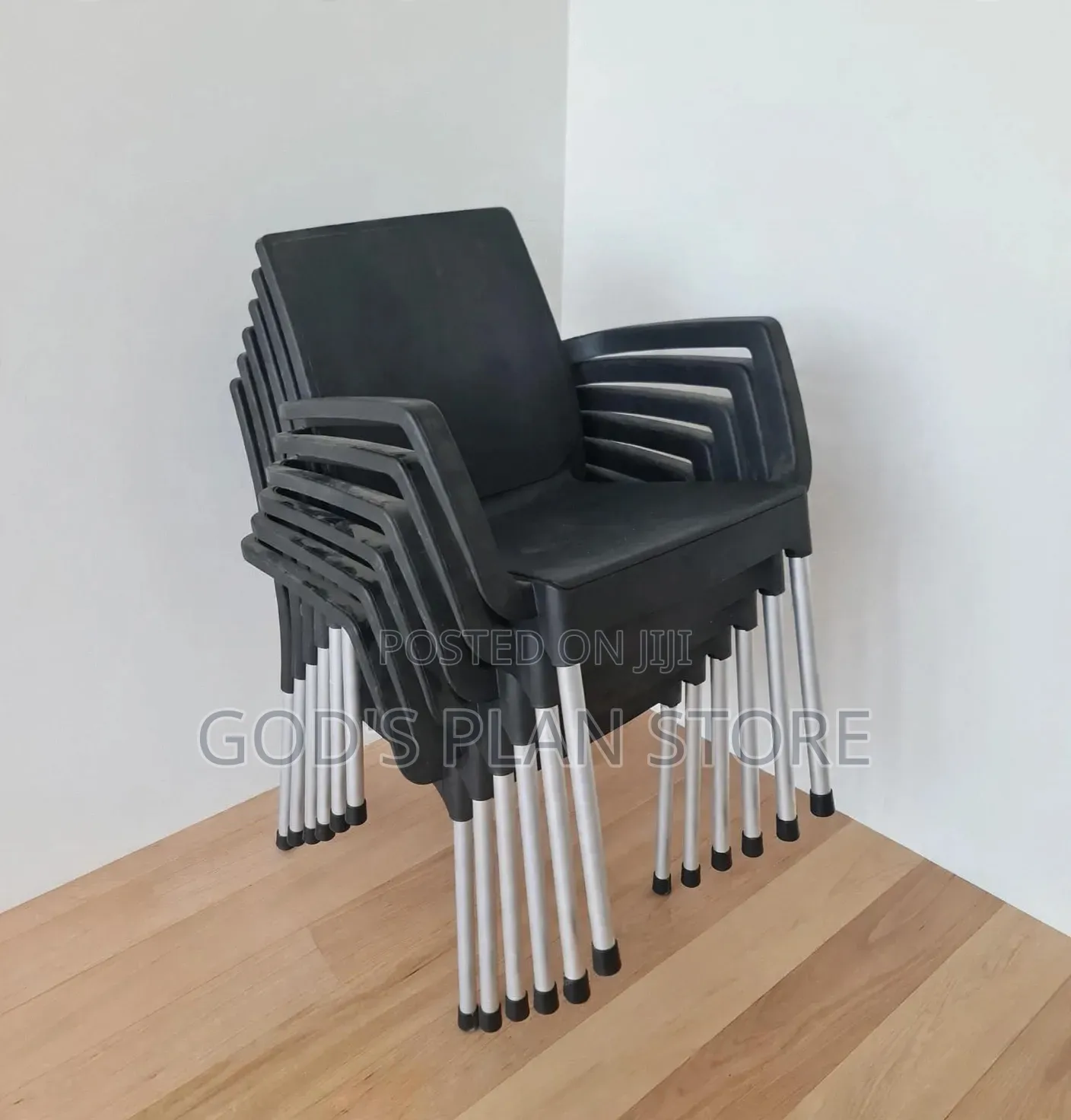 Stackable Black Armchairs Plastic Chairs