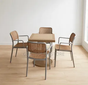4 Seater Rattan-Style Outdoor Dining Set of Plastic Table and Chairs