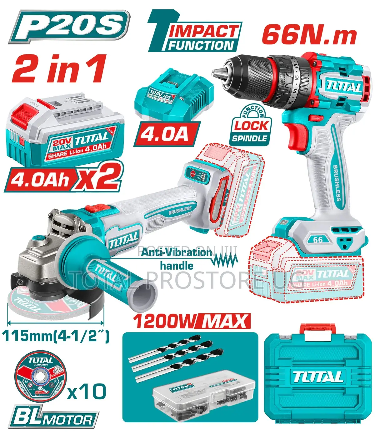 2 PCS Cordless Combo Kit 66N.m