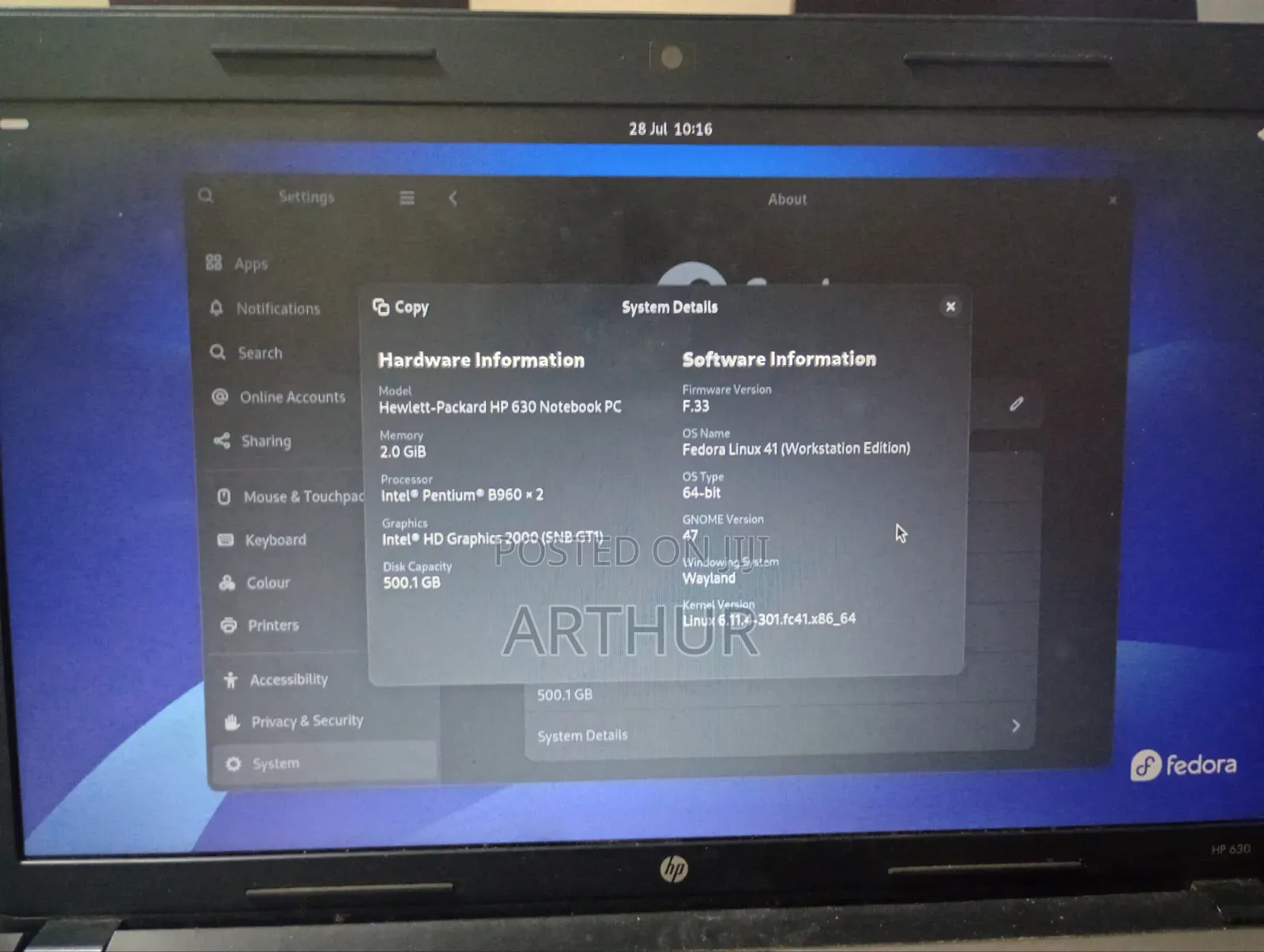 Laptop HP 630 2GB Intel Pentium HDD 500GB