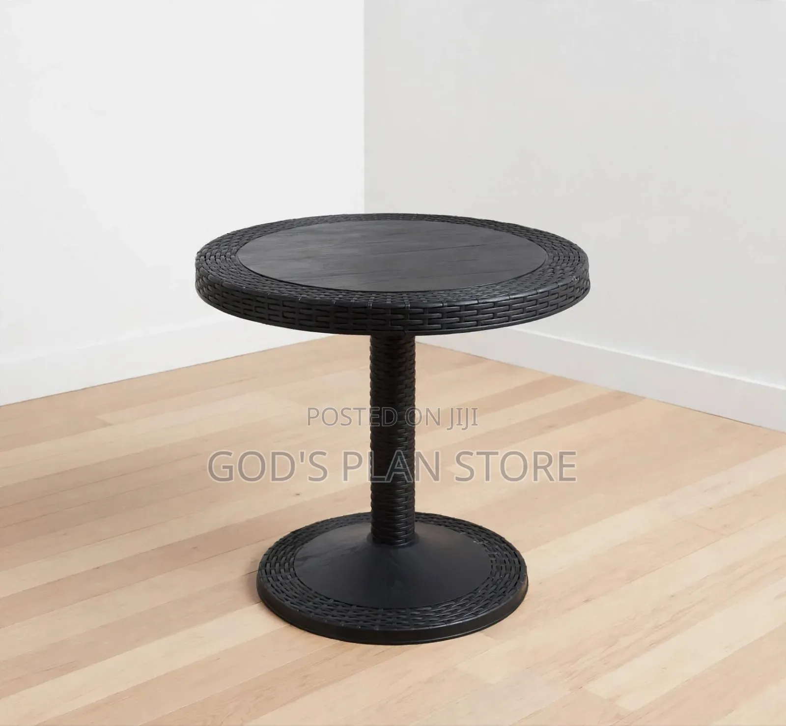 Round Black Rattan Pedestal Plastic Table