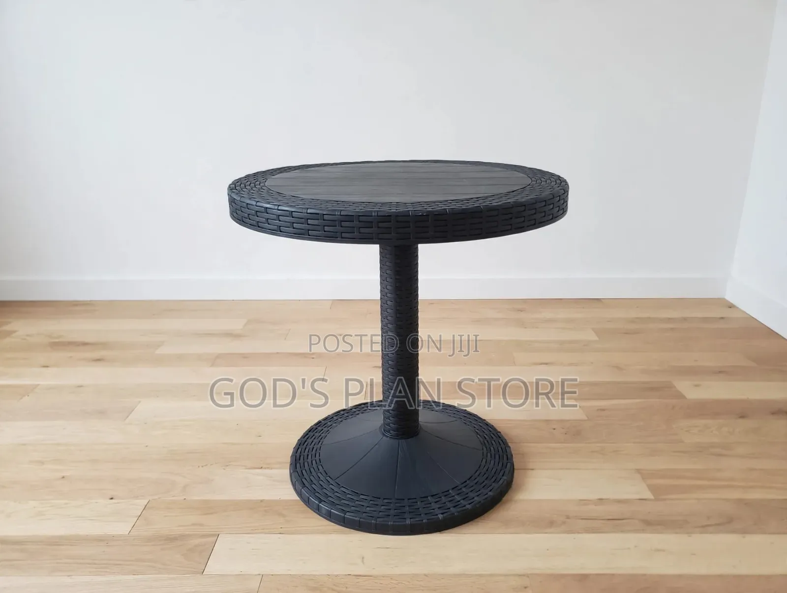 Round Black Rattan Pedestal Plastic Table