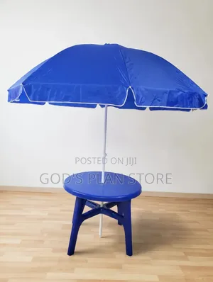 Outdoor Blue Business Table and Umbrella Plastic Table and Umbrella