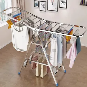 Foldable 3-Tier Stainless Steel Clothes Drying Rack With Wheels.