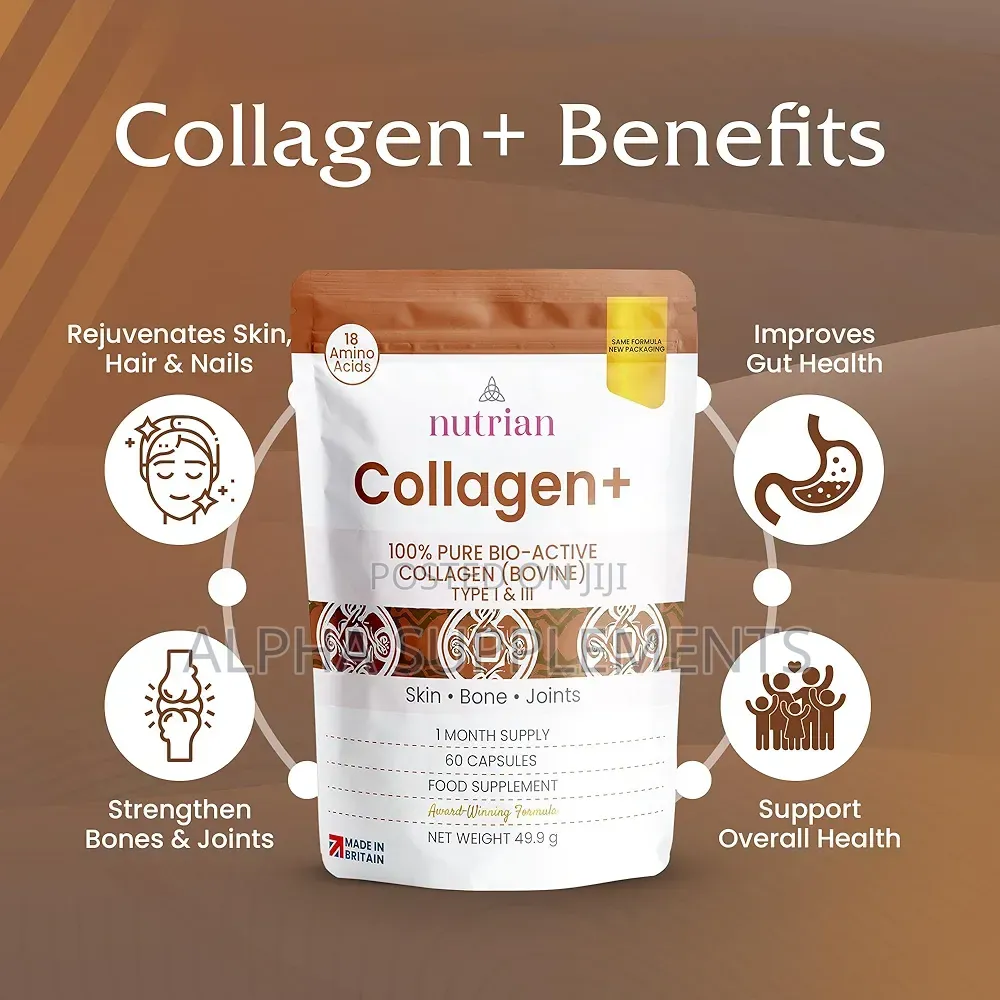 Collagen+ |Bovine Collagen Peptides. 60 Capsules ( 1 Month Supply)