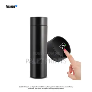 Thermal Water Bottle LED Temperature Display, Black | Smart LED