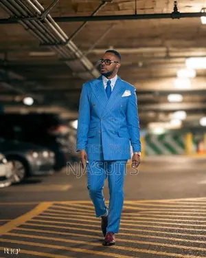 Luxury Royal Blue Double-Breasted Pinstripe Suit | Bespoke Men’s Suit