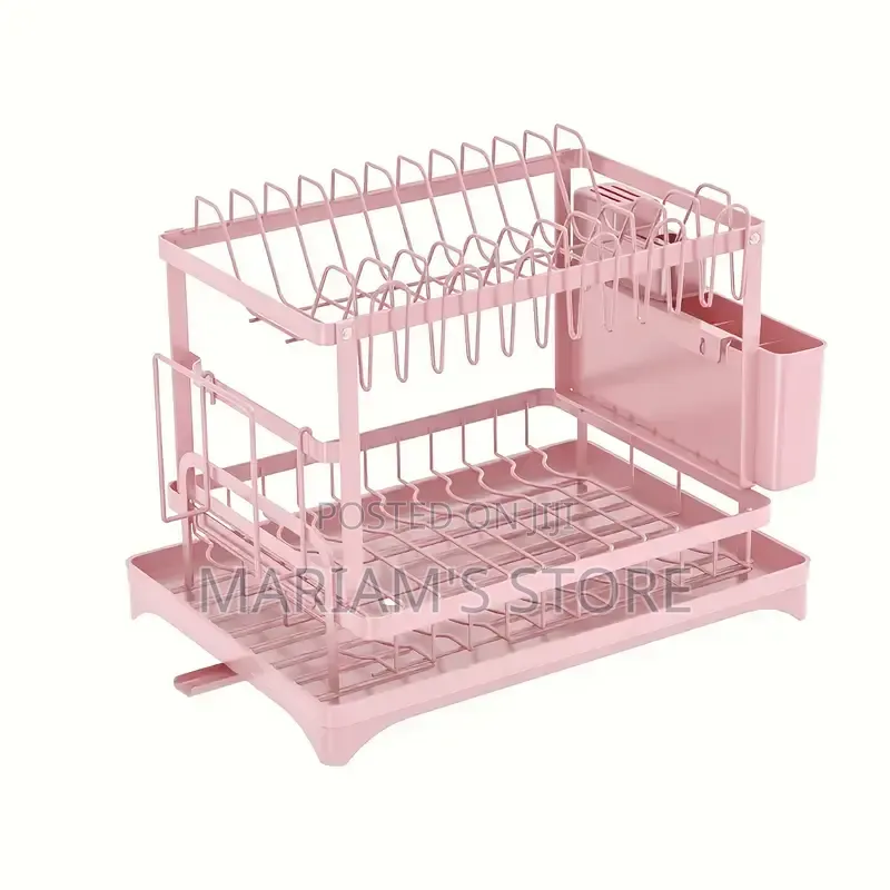 2-Tier Dish Drying Rack Features a Metal Frame and a Drainage Tray