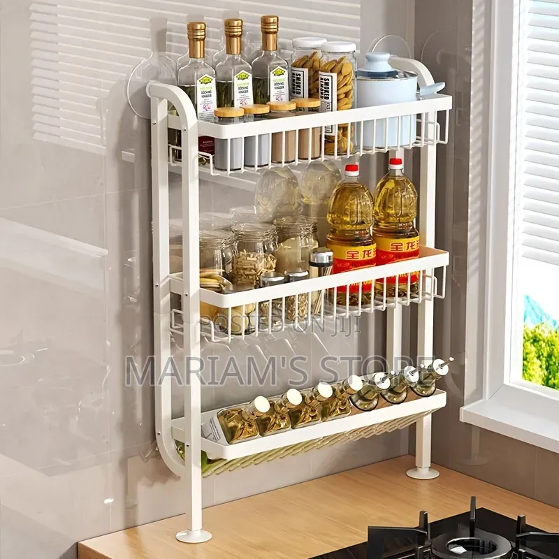3-Tier White Metal Hanging Rack Utilizes Suction Cups for Wall Hanging