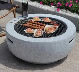Round Magnesium Oxide (MgO) Faux-Concrete Outdoor Fire Pit and BBQ.