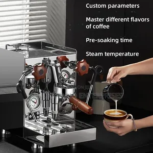 Professional Semi-Automatic Espresso Machine With Wood Accents.