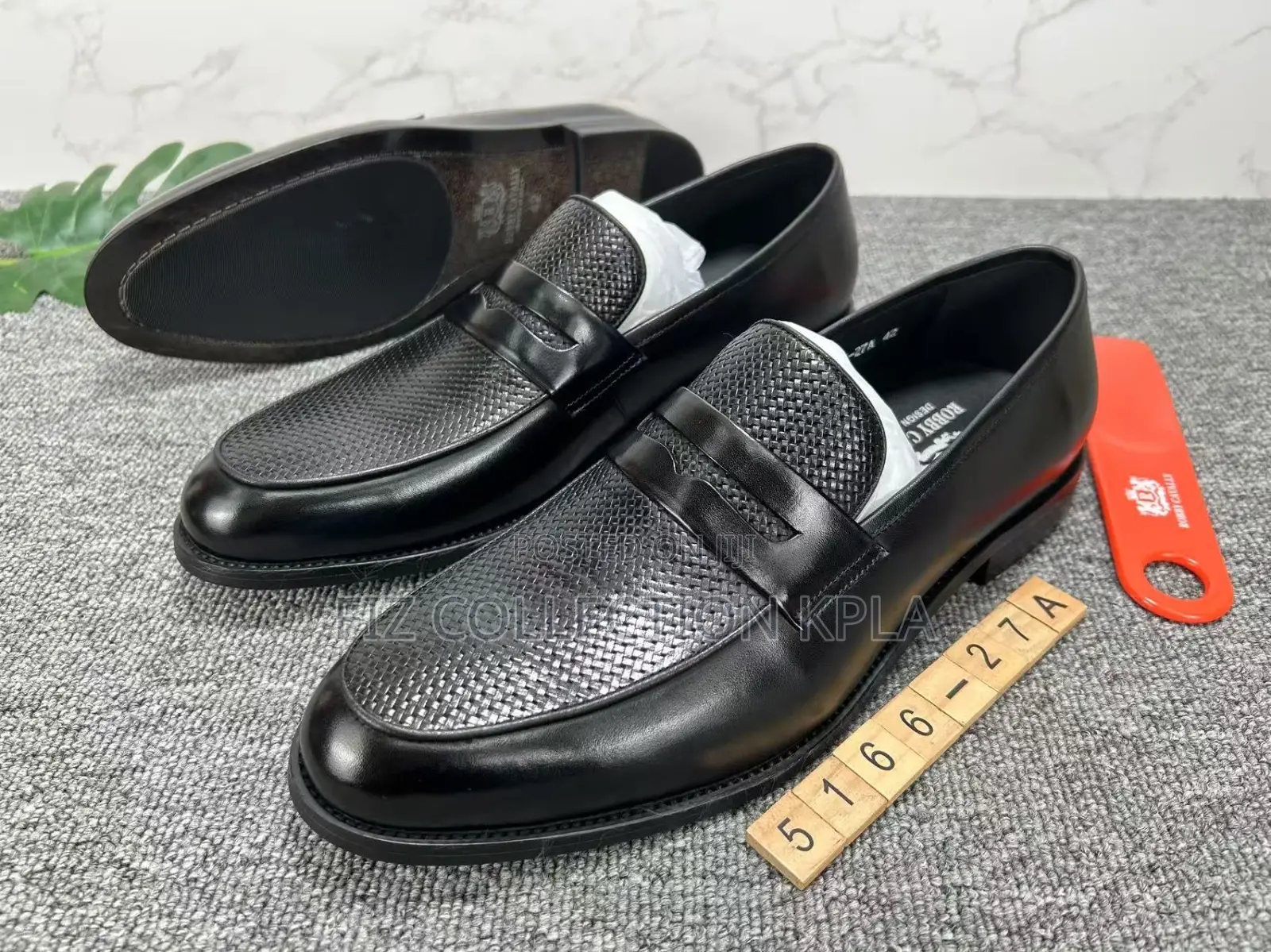 Original Robby Cavalry Black Textured Leather Penny Loafers