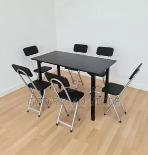 Dining Folding Table and Folding Chairs Set Black With Metallic Legs