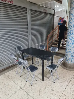 Dining Folding Table and Folding Chairs Set Black With Metallic Legs