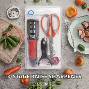 Kitchen Utility Set With Knife Sharpener, Pair of Scissors and Peeler