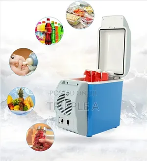White and Blue Electric Mini Car Refrigerator
