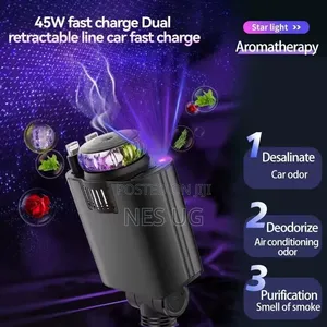 Smart Retractable Car Charger 5 in 1 With Starlight Aroma Diffuser